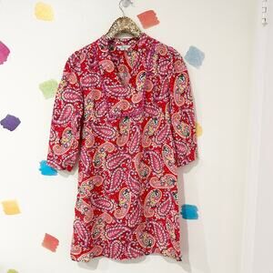 US 4 Boden Evangeline Linen Paisley Tunic Dress